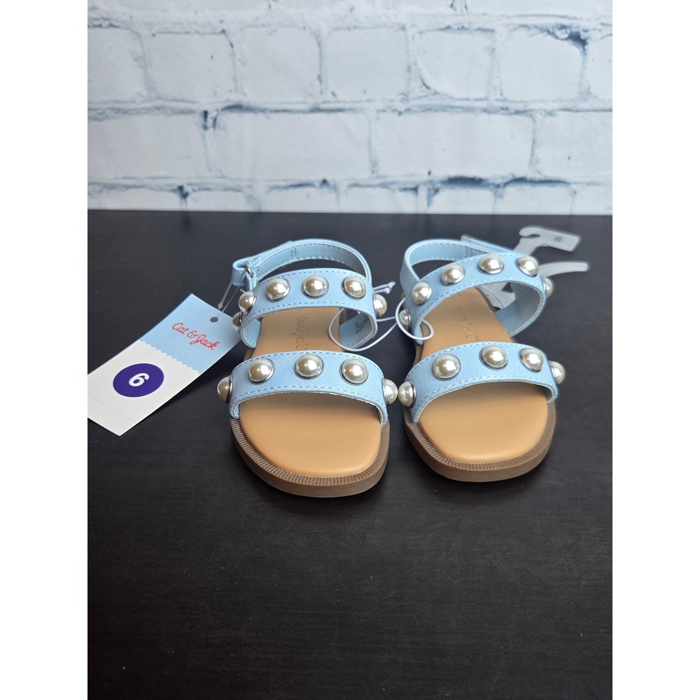 Cat & Jack Selene Light Blue Pearl Studded Sandals Toddler Girls Size 6 NWT